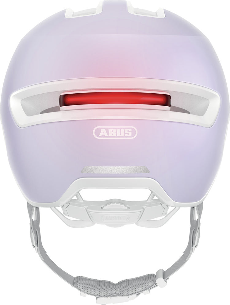 abus hud-y pure lavender. Lilla cykelhjelm med aftagelig LED lygte bagpå