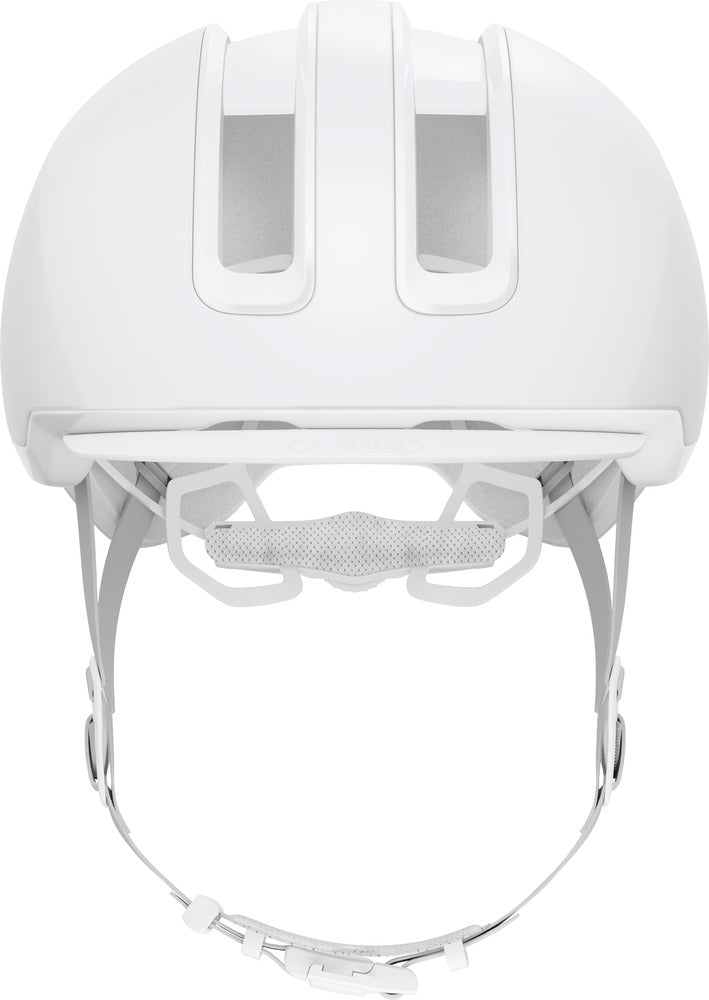 Abus hud-y pure white. Helt hvid cykelhjelm med LED lygte