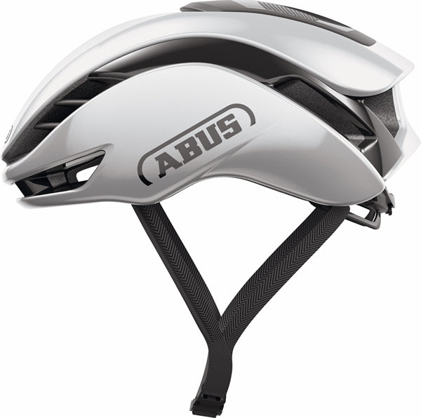 Abus Gamechanger 2.0 Gleam Silver. Sølv aerohjelm til landevej og tri