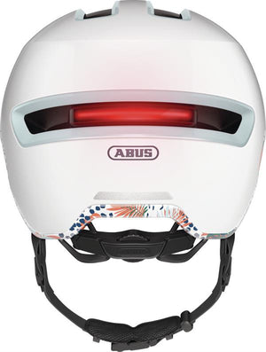 Abus Hud-Y Flower White | flot hvid city cykelhjelm med skygge og usb baglygte