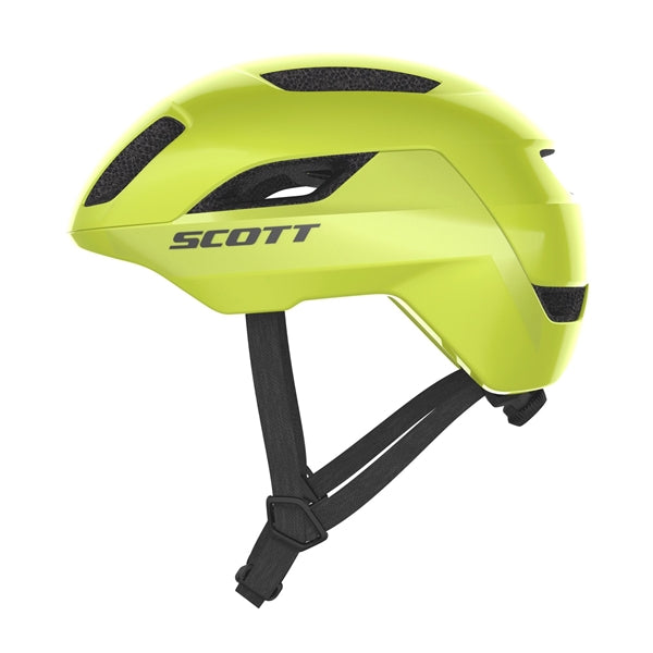 Scott La Mokka Plus Radium Yellow. Gul city cykelhjelm med Mips, LED og Fidlock